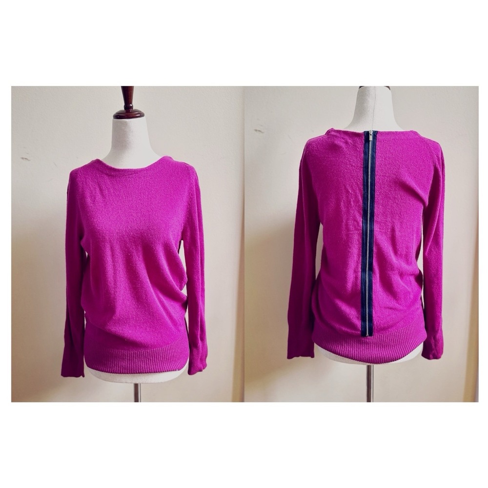 DVF Diane von Furstenberg Magenta Pink Cashmere Blend Back Zip Sweater SizeM 34"